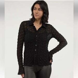 SAN FRANCISCO Black Long-Sleeve Semi-Fitted Blouse With Buttons Womens SZ XL NEW
